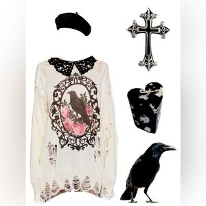 NWT Dolls Kill Goth Raven🐦‍⬛ Distressed XXL Sweater Sold Out